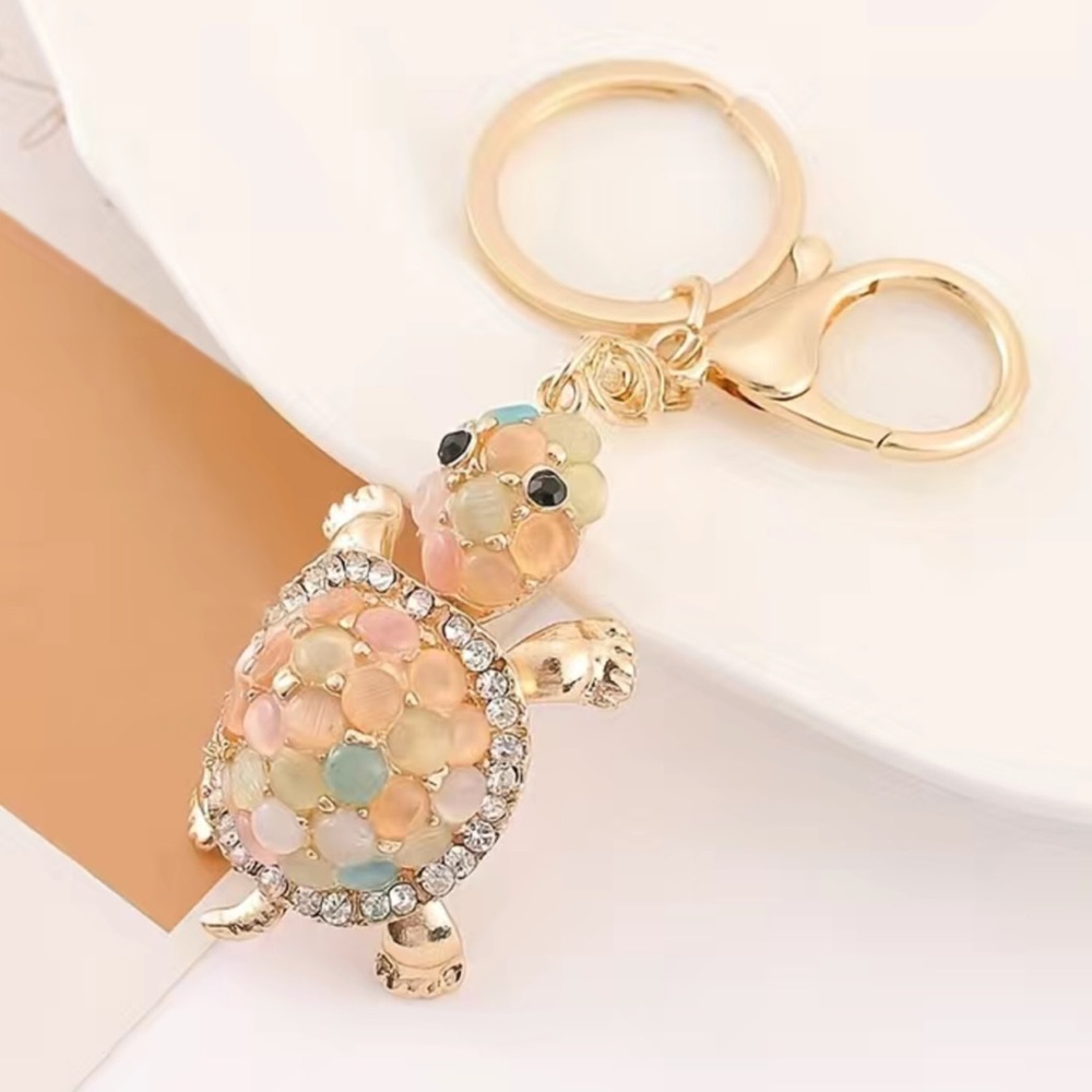 Gorgeous Crystal and Beaded Pastel Turtle Keychain Charm - Picture 1 of 16